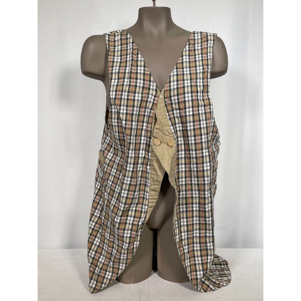Budweiser Beer Plaid Check Beige V-Neck Button Front Vest Women's MEDIUM